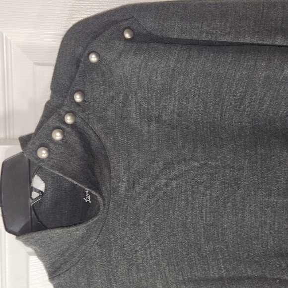 LENNIE FOR NINA LEONARD KNIT DRESS SIZE L DARK GREY TURTLE NECK BUTTONS EMBELLIS - Picture 5 of 12